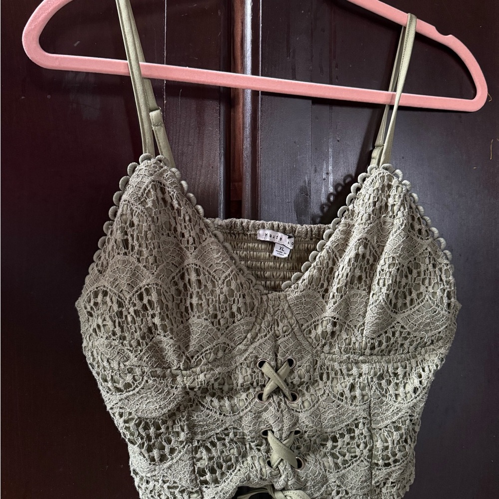Green Lace Crop Top